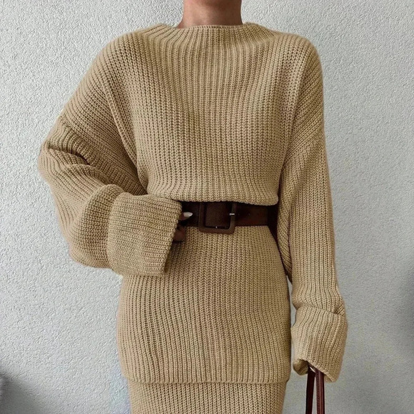 Camel Casual Women's Long Sweater Top And Mini Skirt Set - Picture 5 of 6